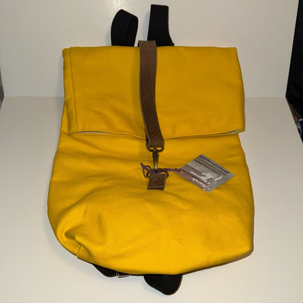 New Mustard Yellow Roll top backpack -by Sarah Chiasson